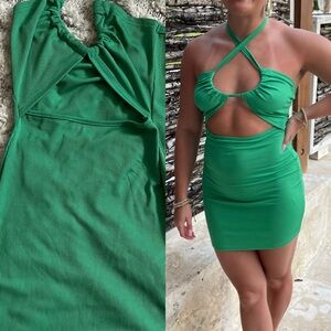 Green Halter Cut-Out Dress